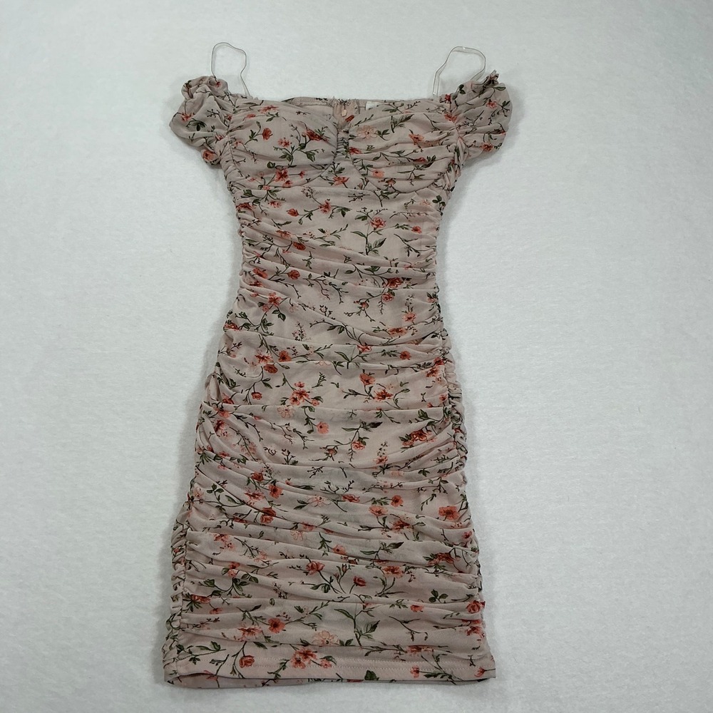 Privy Privately Privileged Pink Floral Ruched Mesh Bodycon Mini Dress PD71975E S